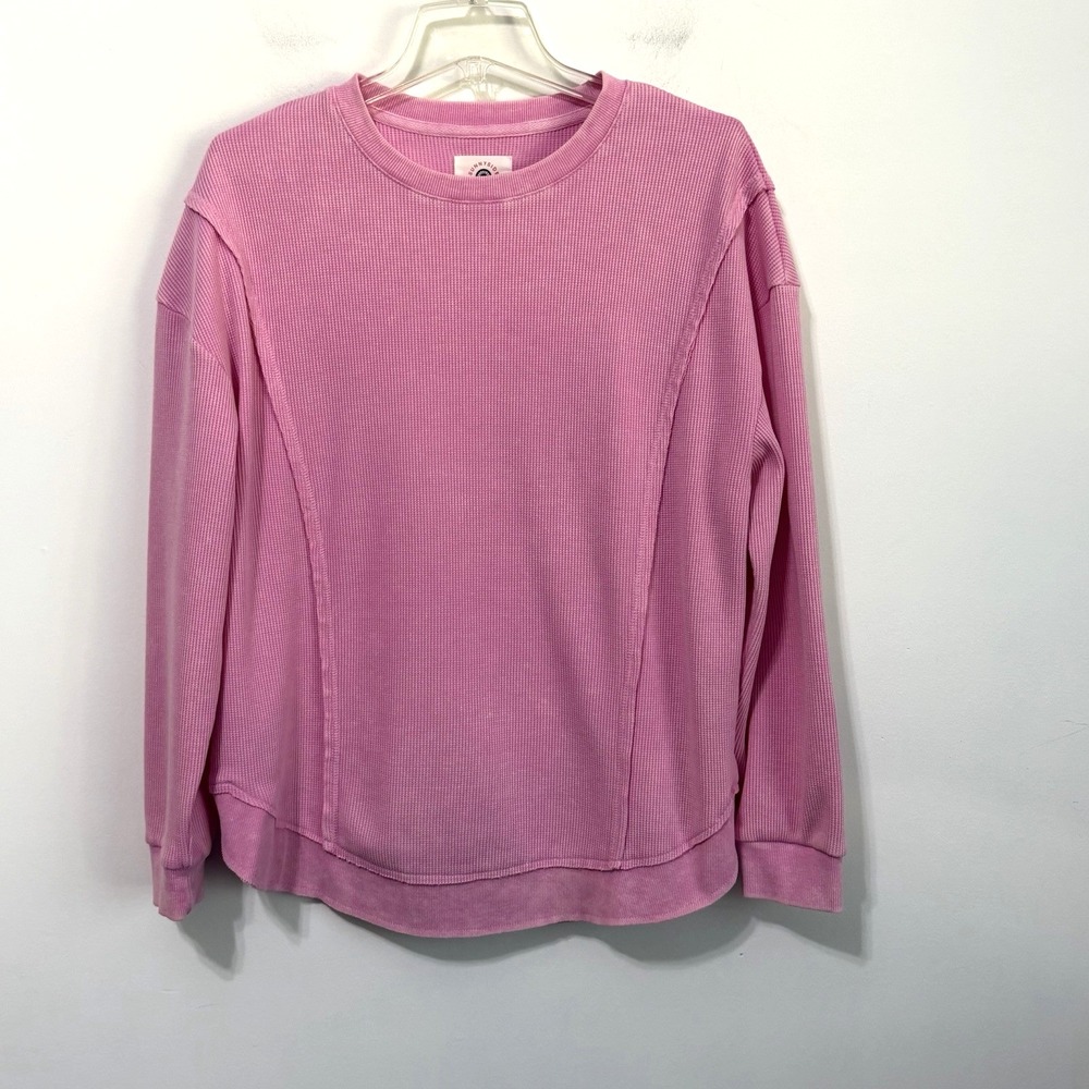 Sundry Sunnyside Pink Waffle Knit Top Shirt L Long Sleeve Relax Active Travel
